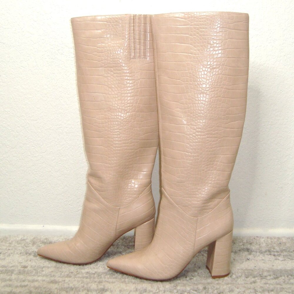 Jeffery Campbell Knee High Siren Nude Faux Croc Embossed Boots Size 9.5
